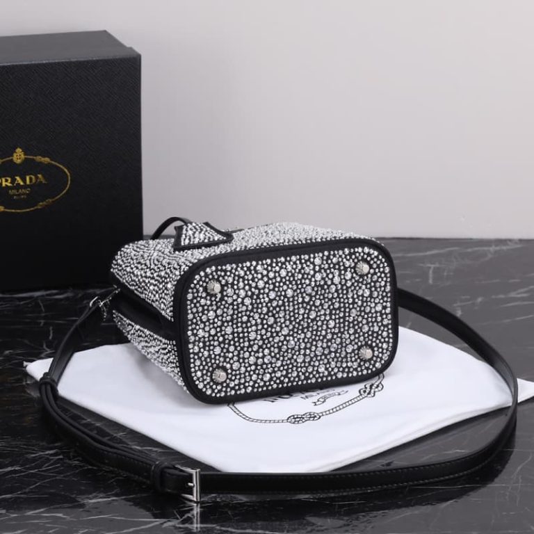 High quality Prada crystal bucket bag Women shoulder bag Crystal decoration Front iconic logo pattern-8