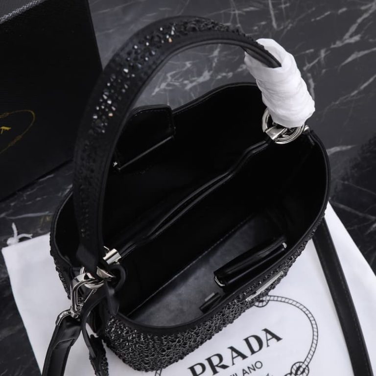 High quality Prada crystal bucket bag Women shoulder bag Crystal decoration Front iconic logo pattern-8