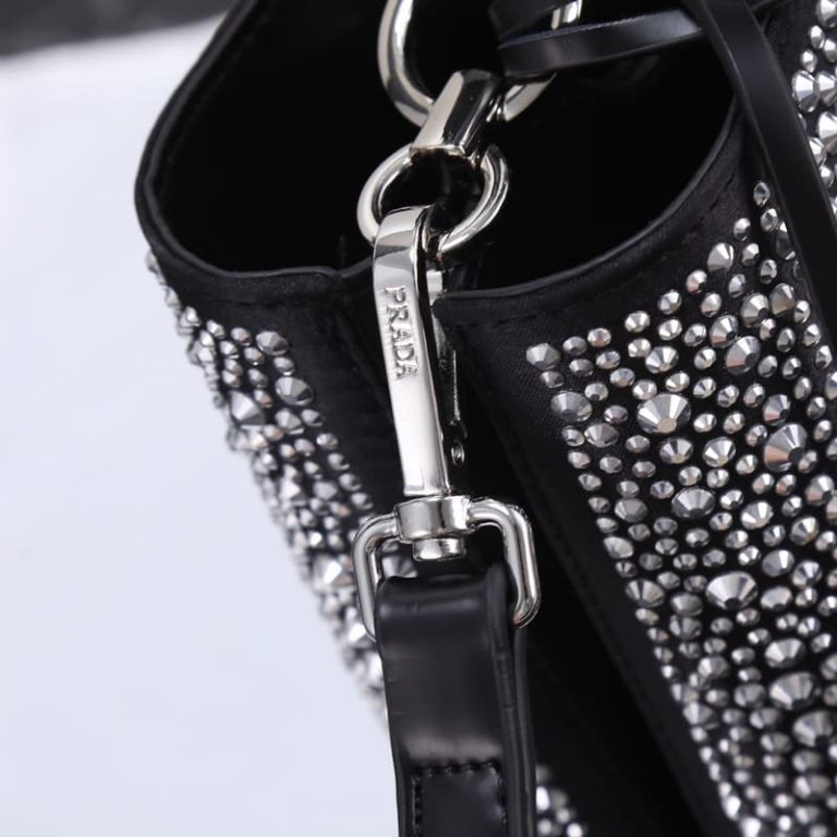 High quality Prada crystal bucket bag Women shoulder bag Crystal decoration Front iconic logo pattern-9