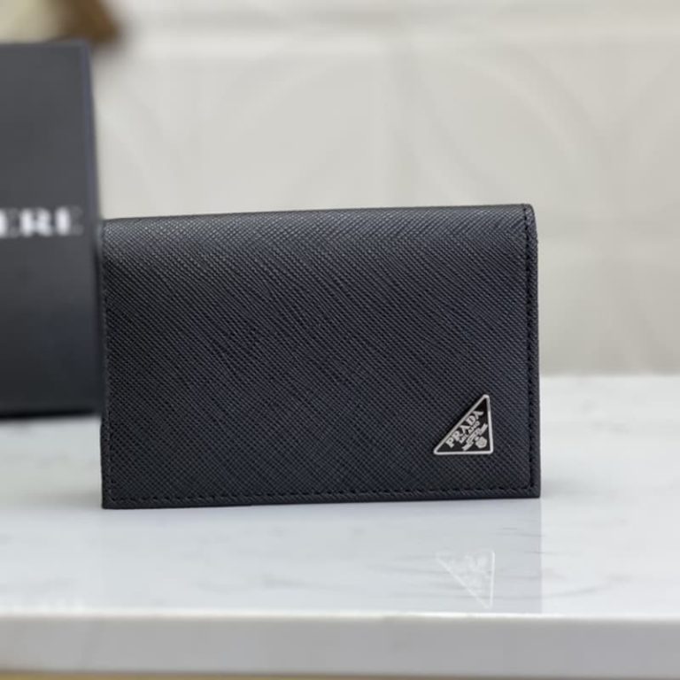 High quality Prada men card holder small wallet front iconic logo pattern-1