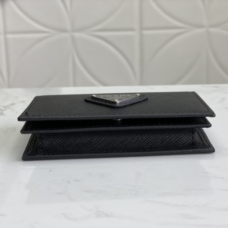 High quality Prada men card holder small wallet front iconic logo pattern-3