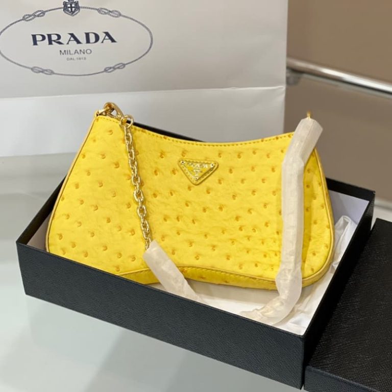 High quality Prada ostrich pattern armpit bag women shoulder bag crossbody bag front iconic logo pattern-1