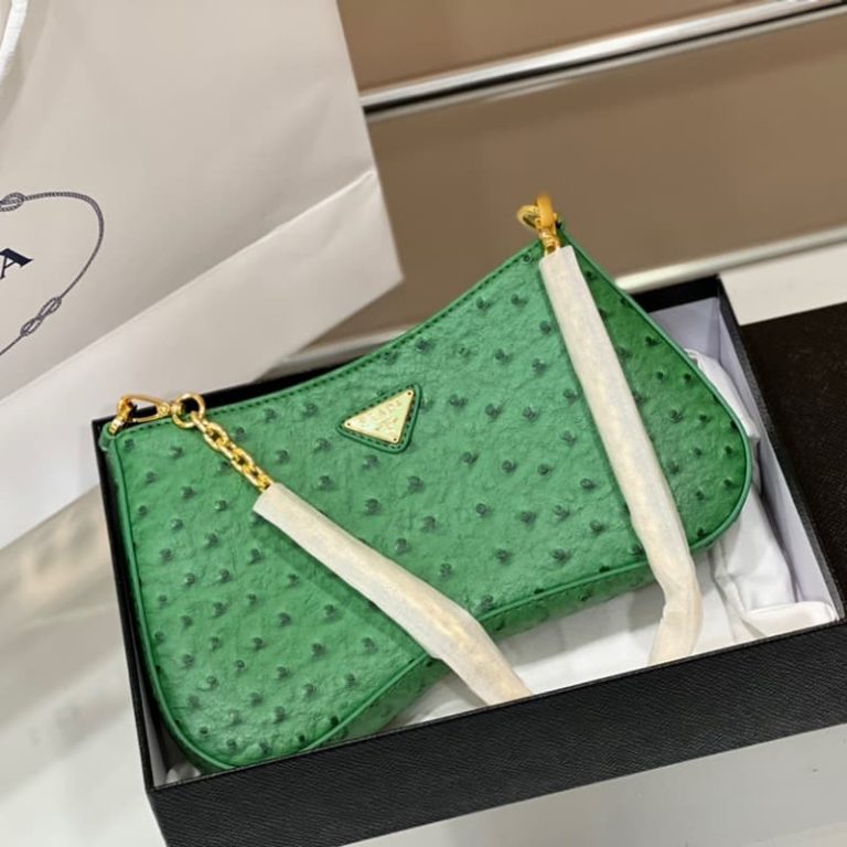 High quality Prada ostrich pattern armpit bag women shoulder bag crossbody bag front iconic logo pattern-2
