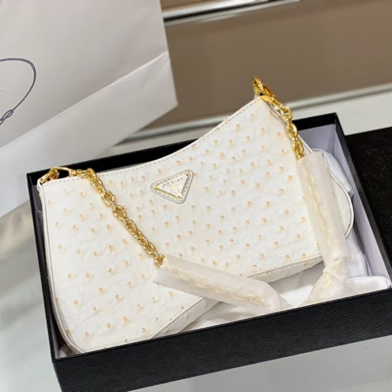 High quality Prada ostrich pattern armpit bag women shoulder bag crossbody bag front iconic logo pattern-4