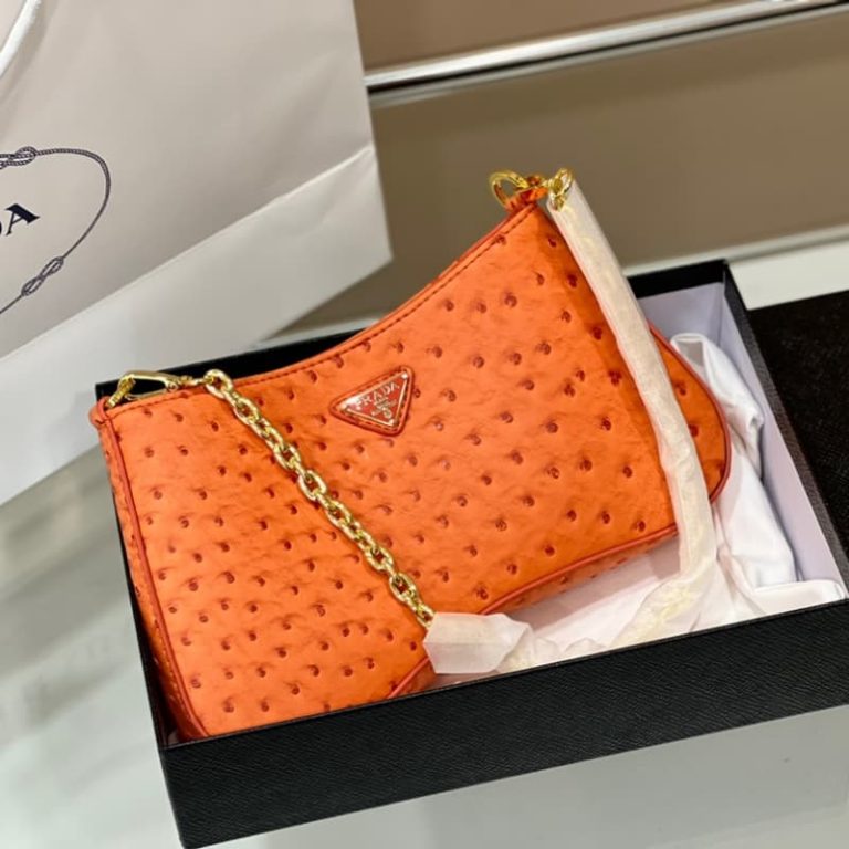 High quality Prada ostrich pattern armpit bag women shoulder bag crossbody bag front iconic logo pattern-5