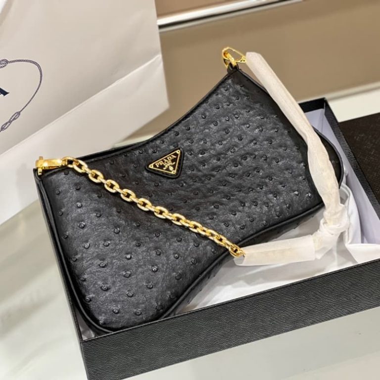 High quality Prada ostrich pattern armpit bag women shoulder bag crossbody bag front iconic logo pattern-6