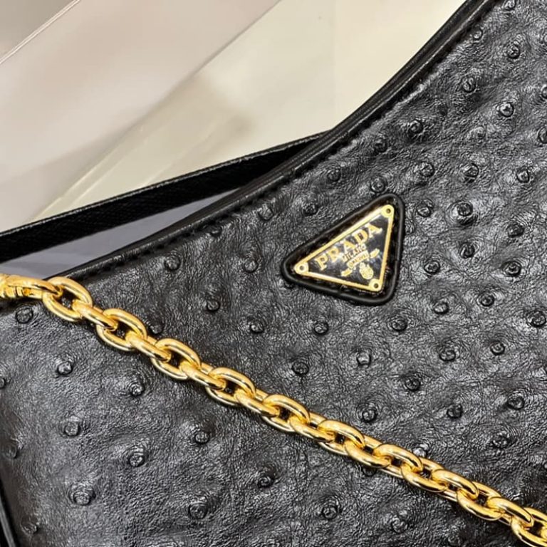 High quality Prada ostrich pattern armpit bag women shoulder bag crossbody bag front iconic logo pattern-7
