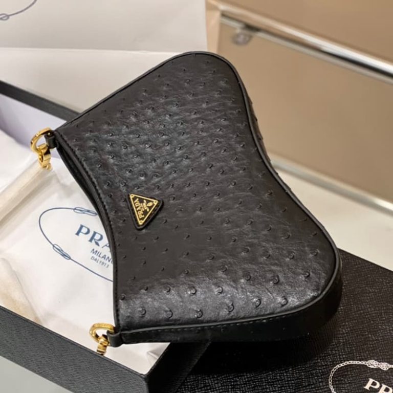 High quality Prada ostrich pattern armpit bag women shoulder bag crossbody bag front iconic logo pattern-8