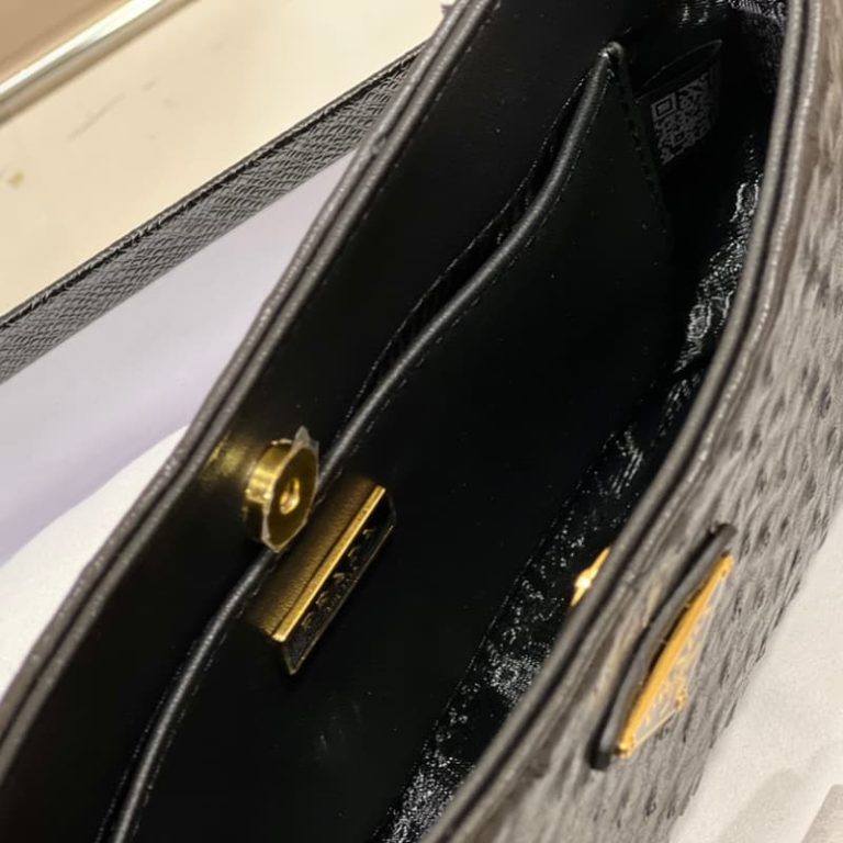 High quality Prada ostrich pattern armpit bag women shoulder bag crossbody bag front iconic logo pattern-9