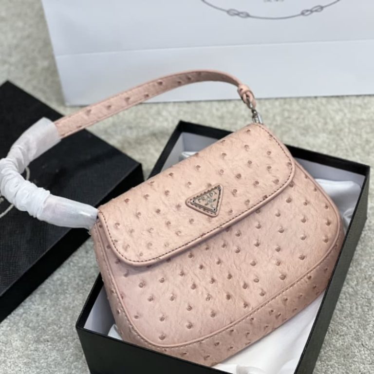 High quality Prada ostrich pattern retro armpit bag women small handbag front iconic logo pattern-3