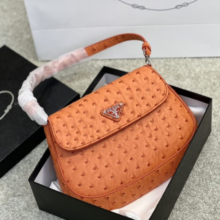 High quality Prada ostrich pattern retro armpit bag women small handbag front iconic logo pattern-4