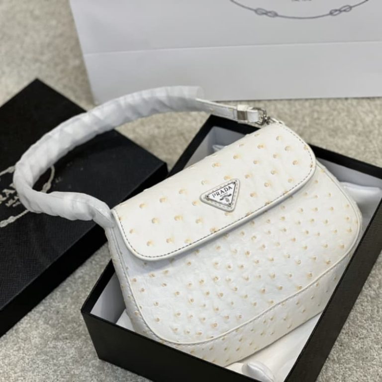 High quality Prada ostrich pattern retro armpit bag women small handbag front iconic logo pattern-5