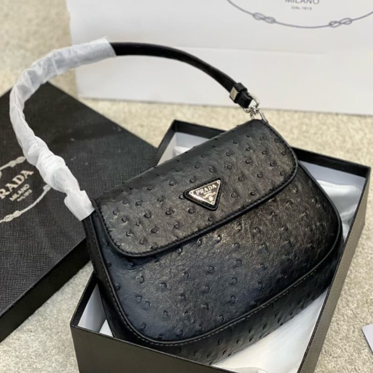 High quality Prada ostrich pattern retro armpit bag women small handbag front iconic logo pattern-6