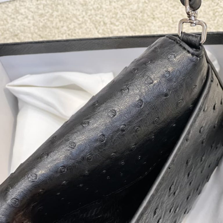 High quality Prada ostrich pattern retro armpit bag women small handbag front iconic logo pattern-8