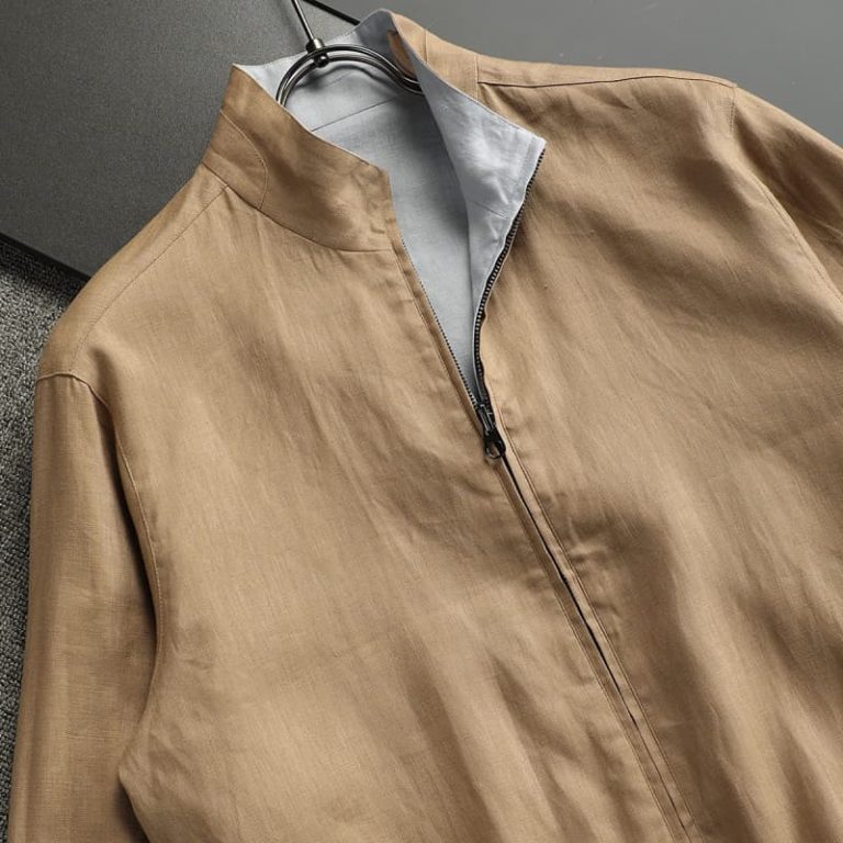 Popular 100% French Rain Dew Linen Fabric Double-sided Jacket Jacket Coffee Gray Green 48-56-4